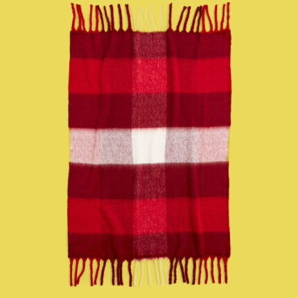 red checked blanket on a yellow background