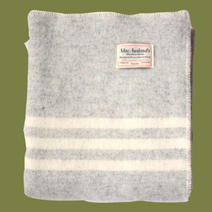 a grey and white blanket on a green background