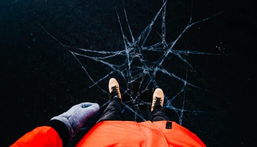 a person standing on cracking ice