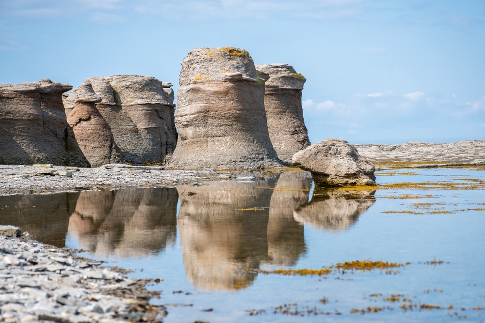 limestone monoliths in Mingan archipelago national park reserve in Quebec