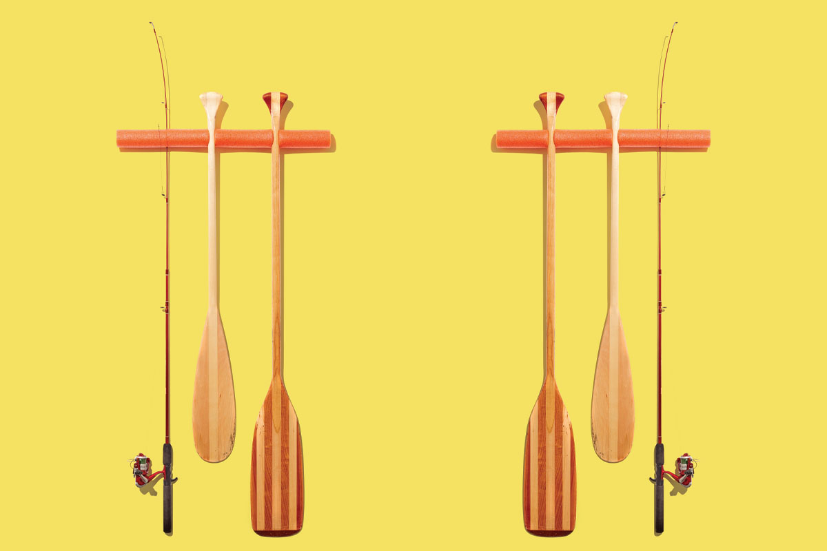 A pool noodle turned into a paddle holder