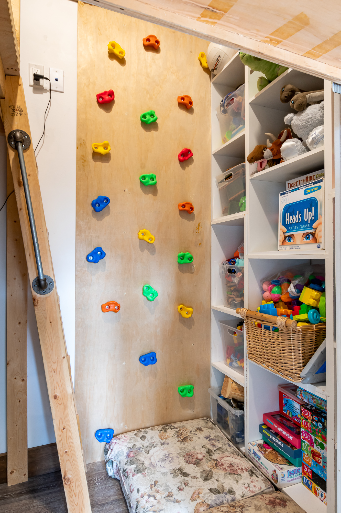 an interior climbing wall for kids