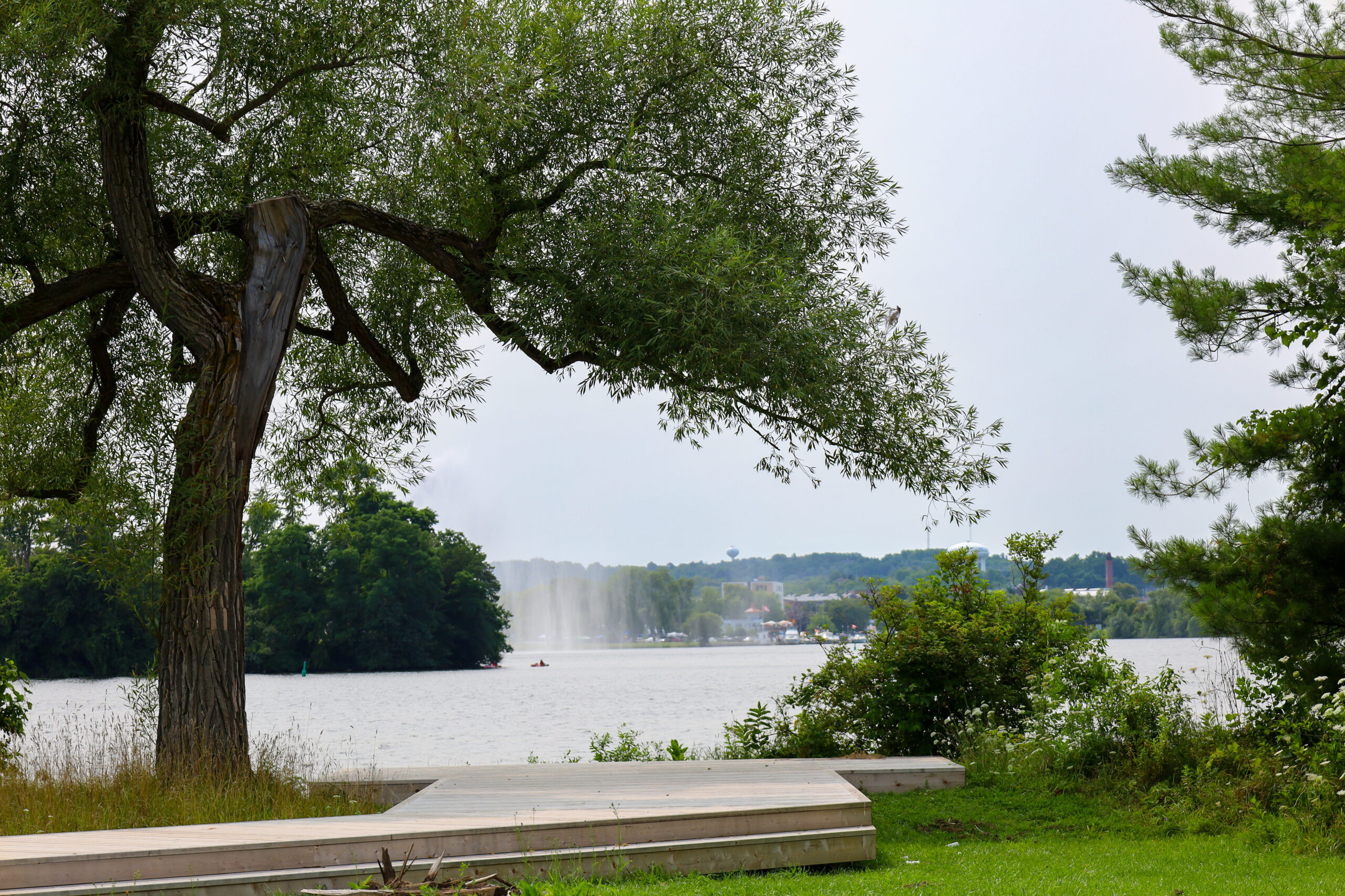 The waterfront and boardwalk outside the Canadian Canoe Museum