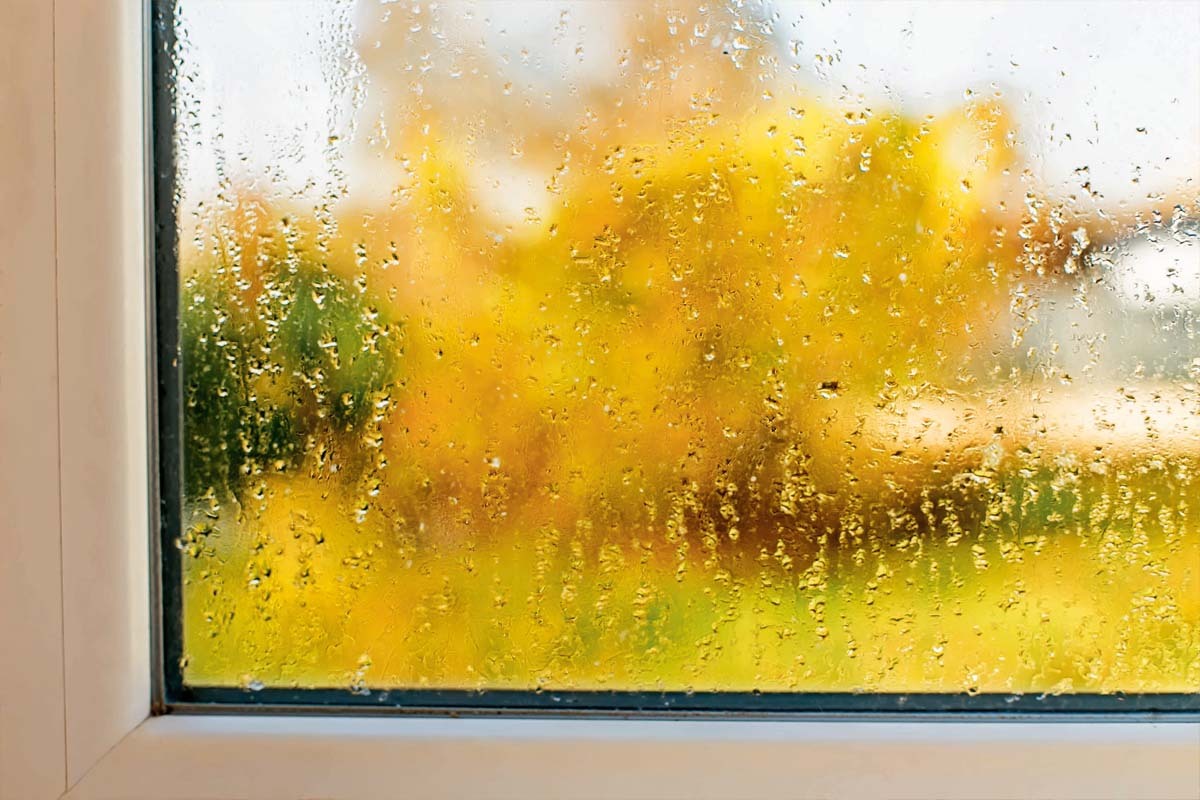 A wet window in the rain