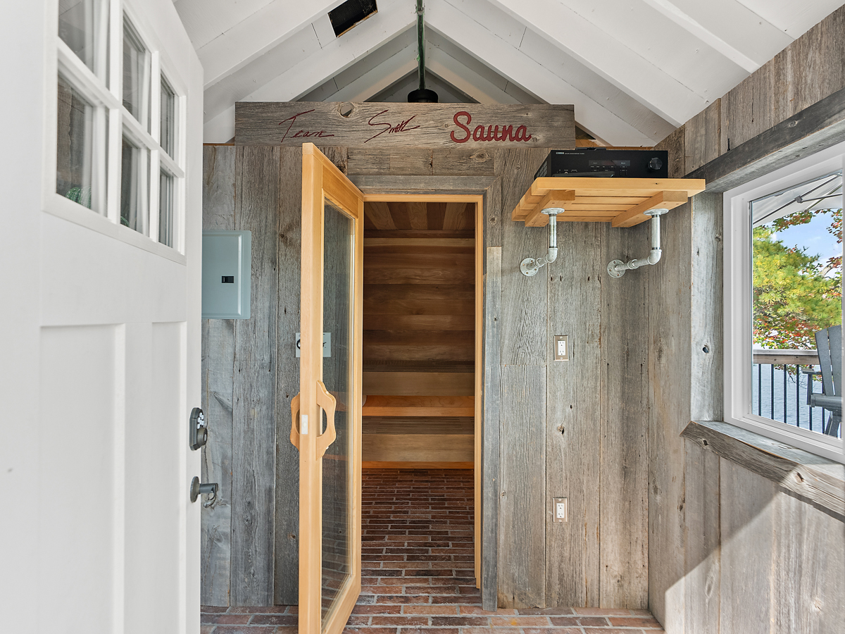 An open door leads to the sauna