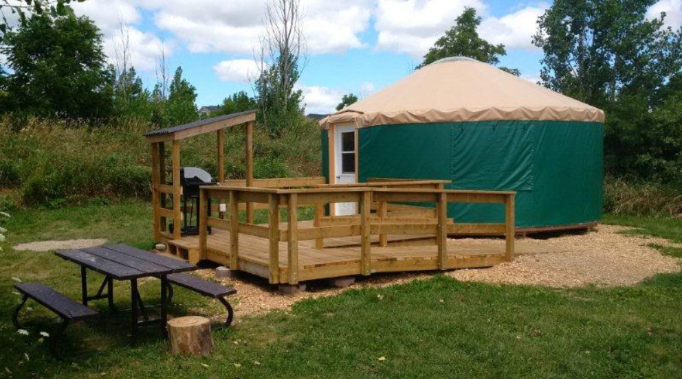 A shot of a soft-sided shelter in Bronte Creek Provincial Park