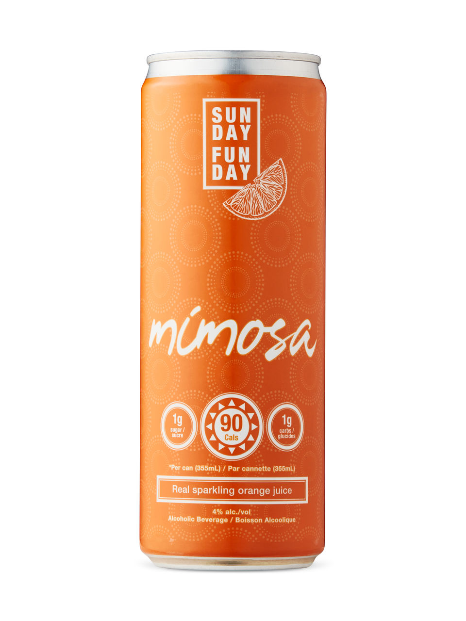 a can of Sunday Funday mimosa against a white background