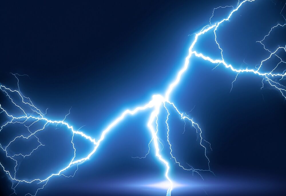 A lightning bolt against a night sky