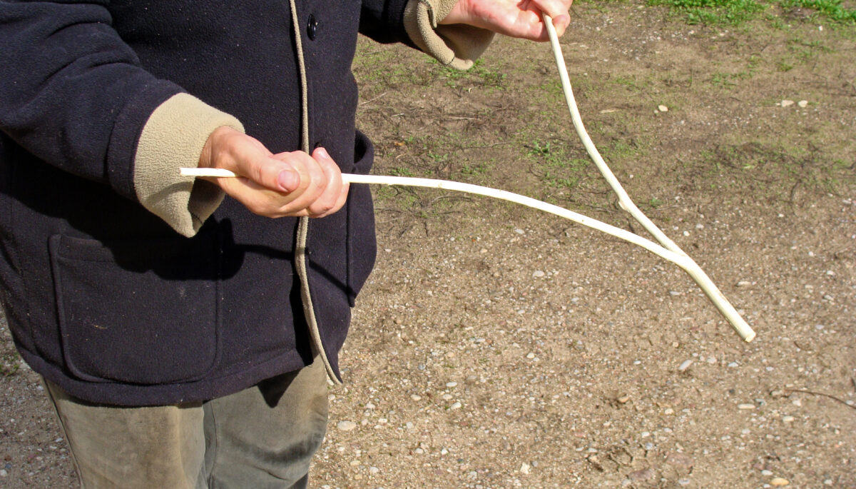 a person holding a dowsing rod