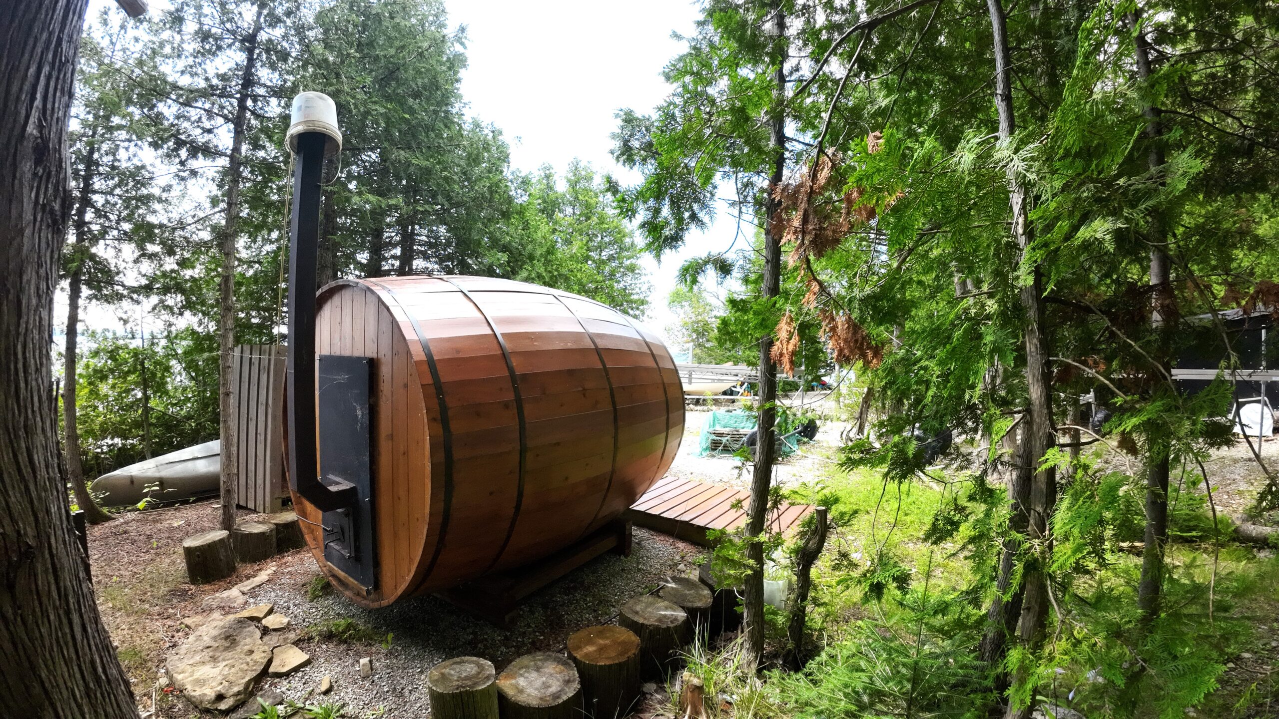 a wooden sauna