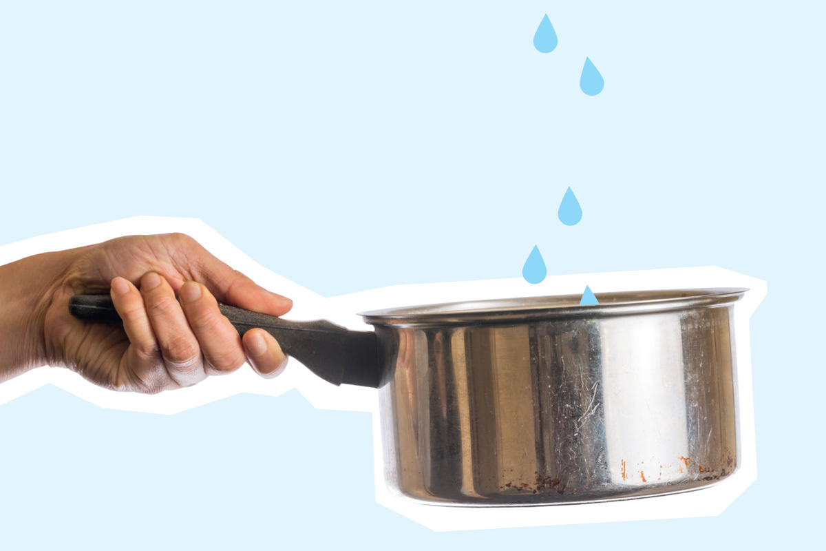 a photo of a pot with water dripping into it