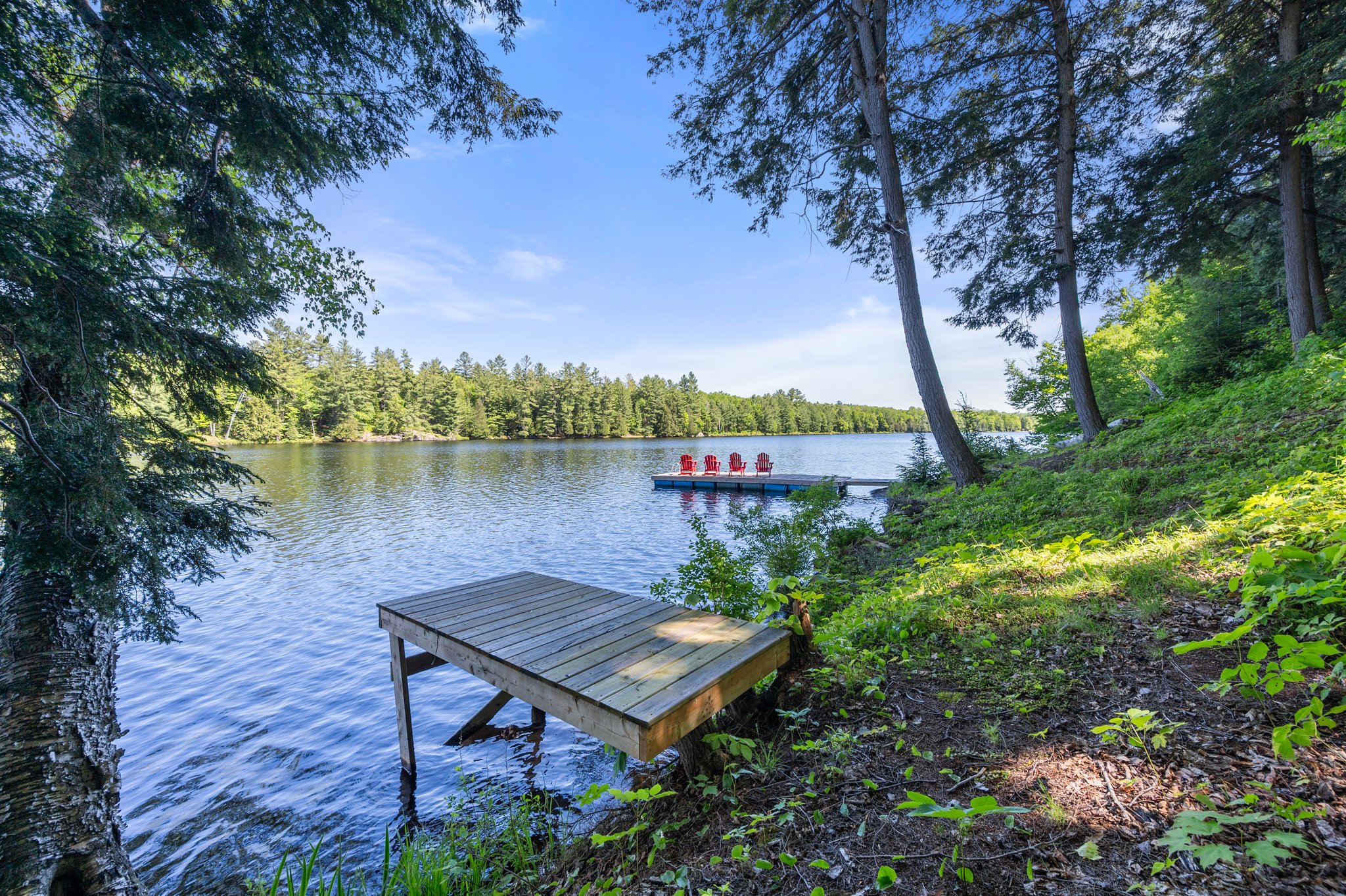 A small wood dock on the lake