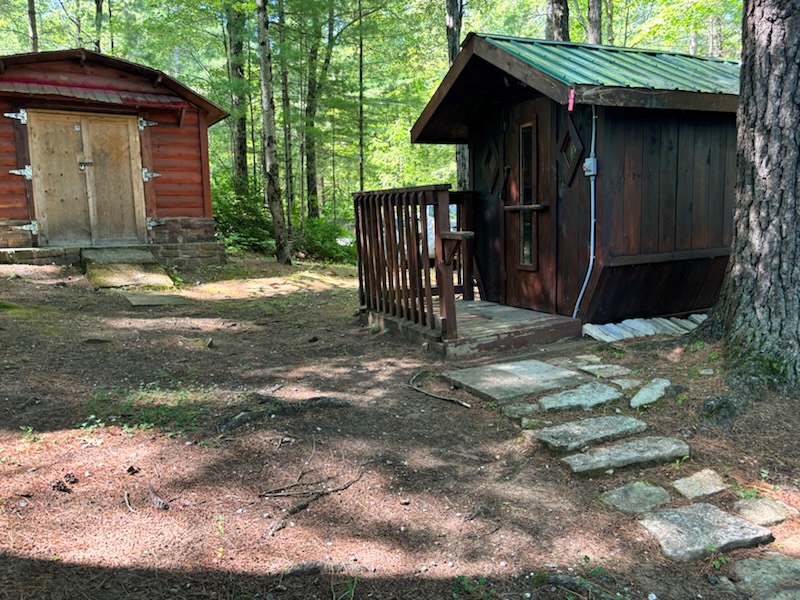 Two outbuildings in a clearing