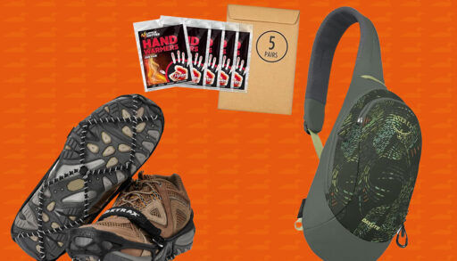 A montage of hiking gear items