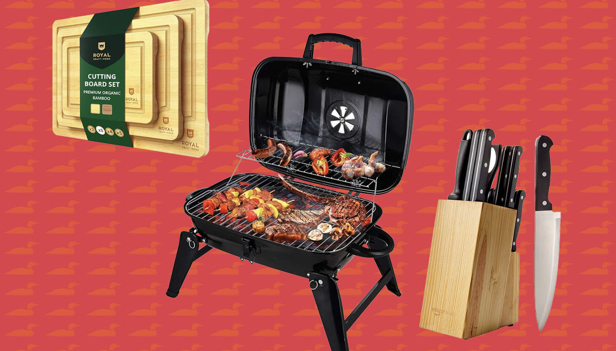 Collage of kitchen essentials for Amazon Prime Big Deal Days 2024