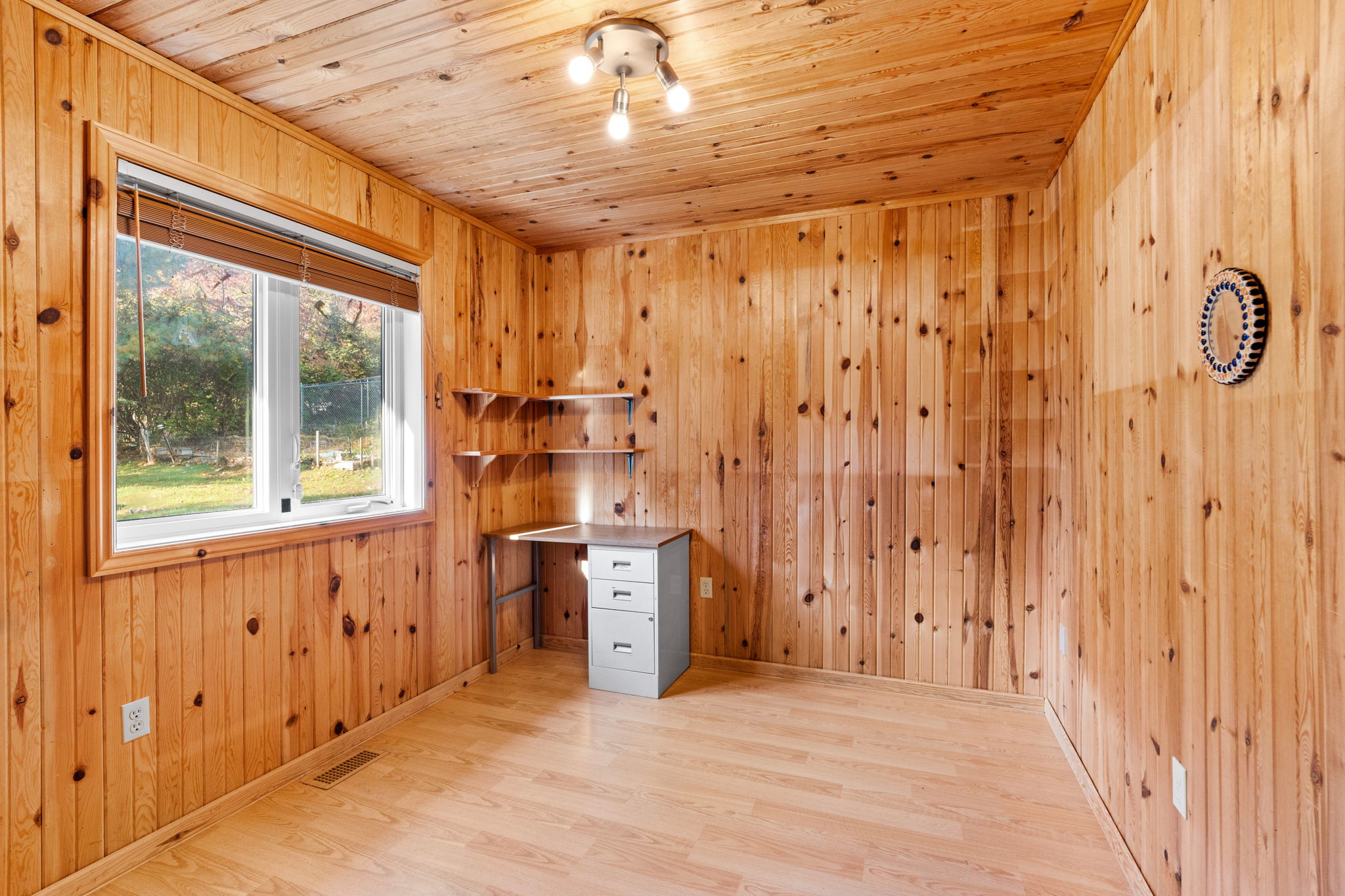 A wood-panelled room
