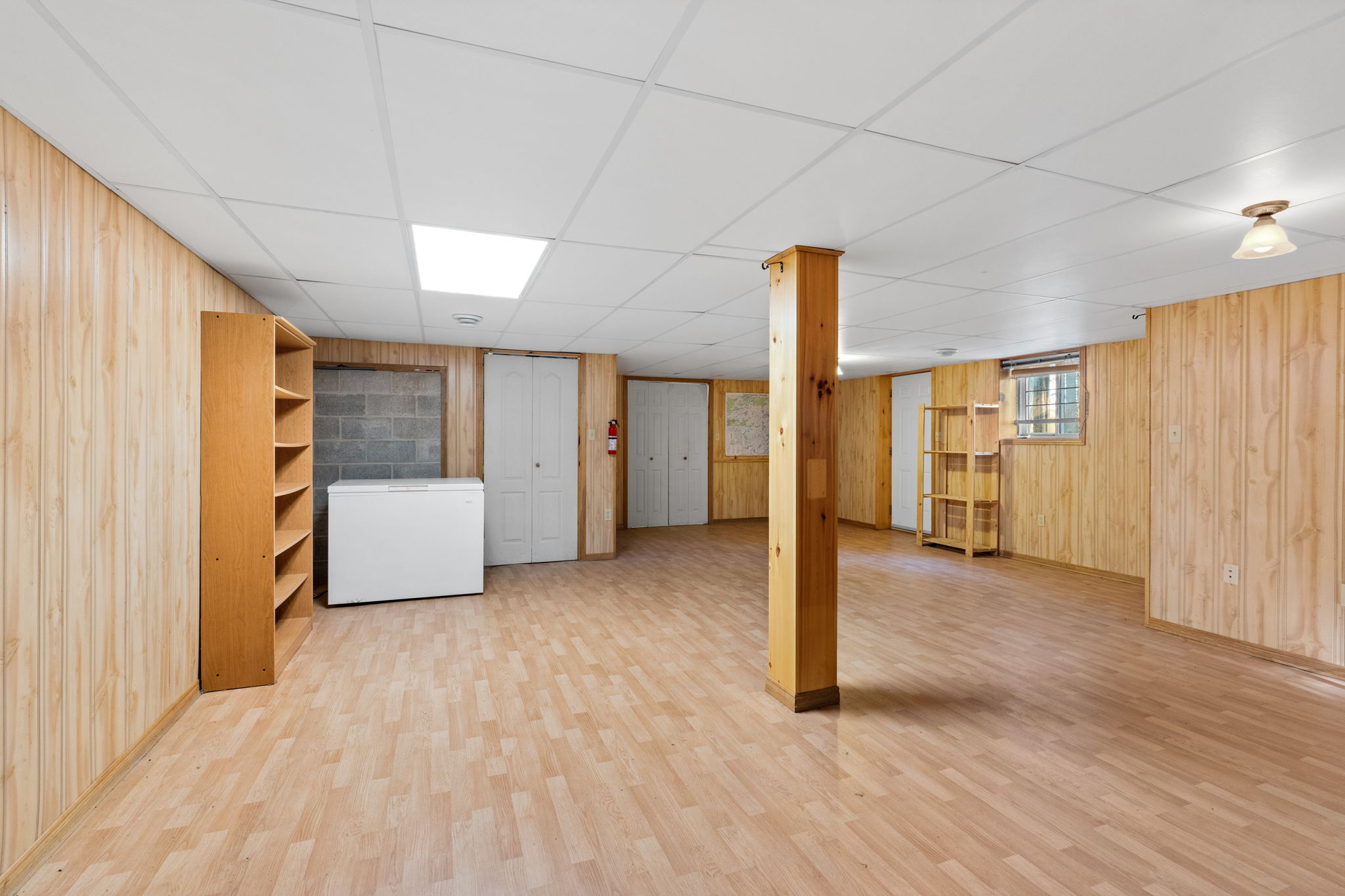 A finished basement with floor floors