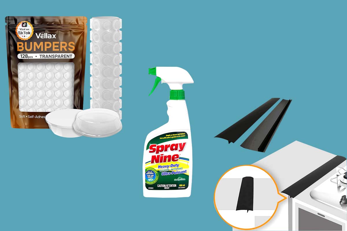 products on a teal background