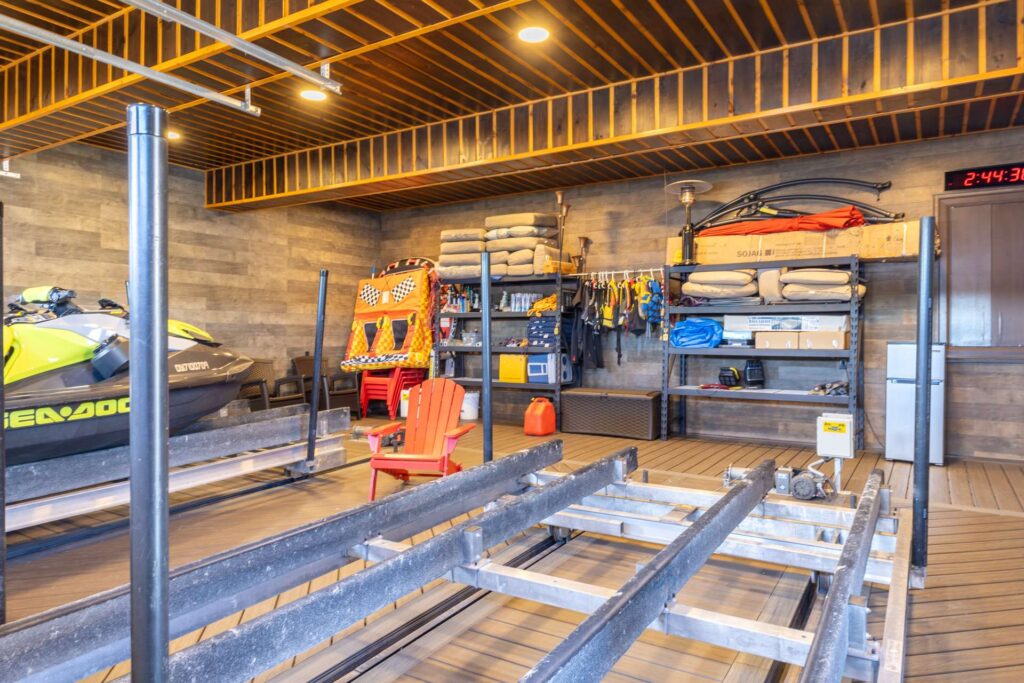 The inside of a boathouse