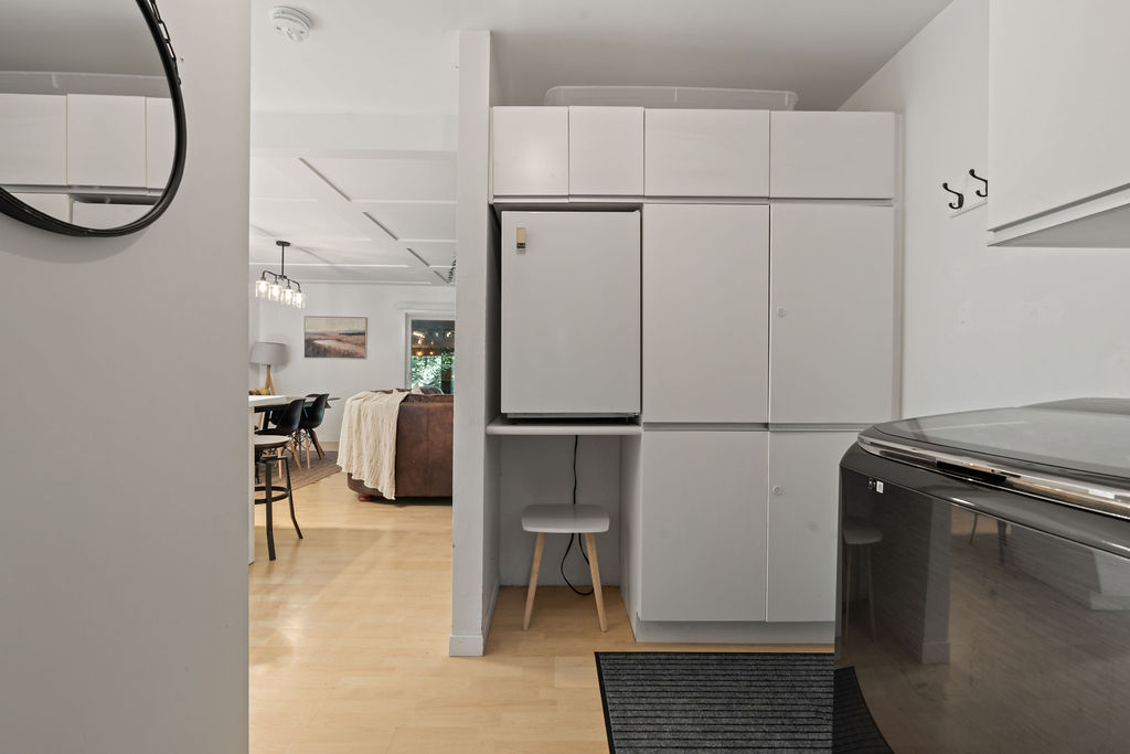 A wall of white storage