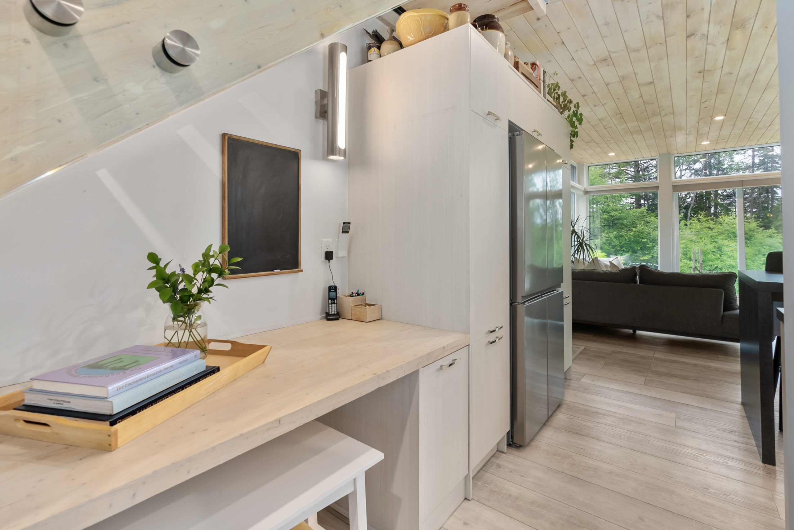 a work area with a desk