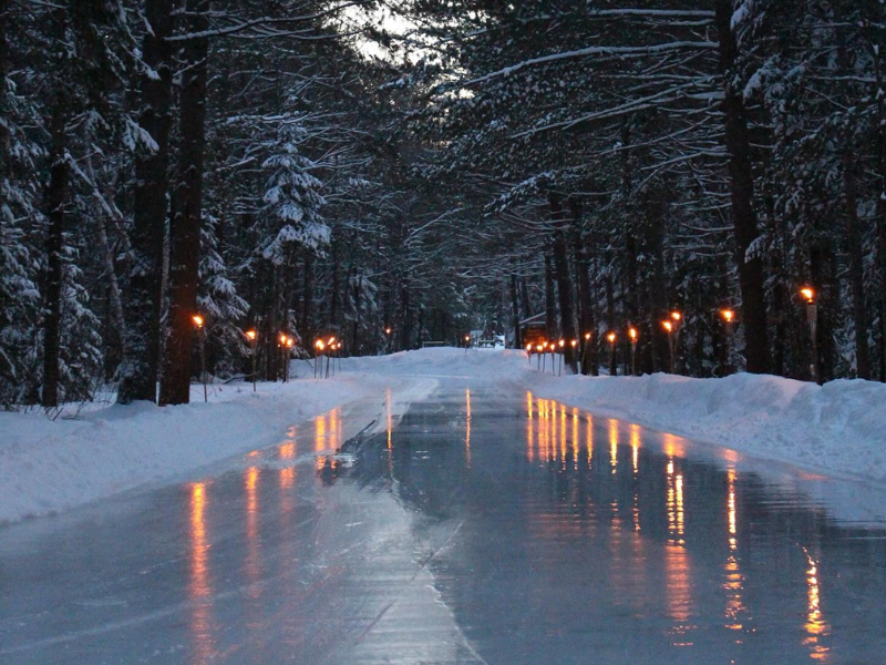 A lit-up skating trail