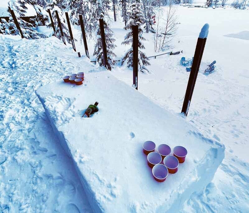 A winterized Beer Pong table outdoors