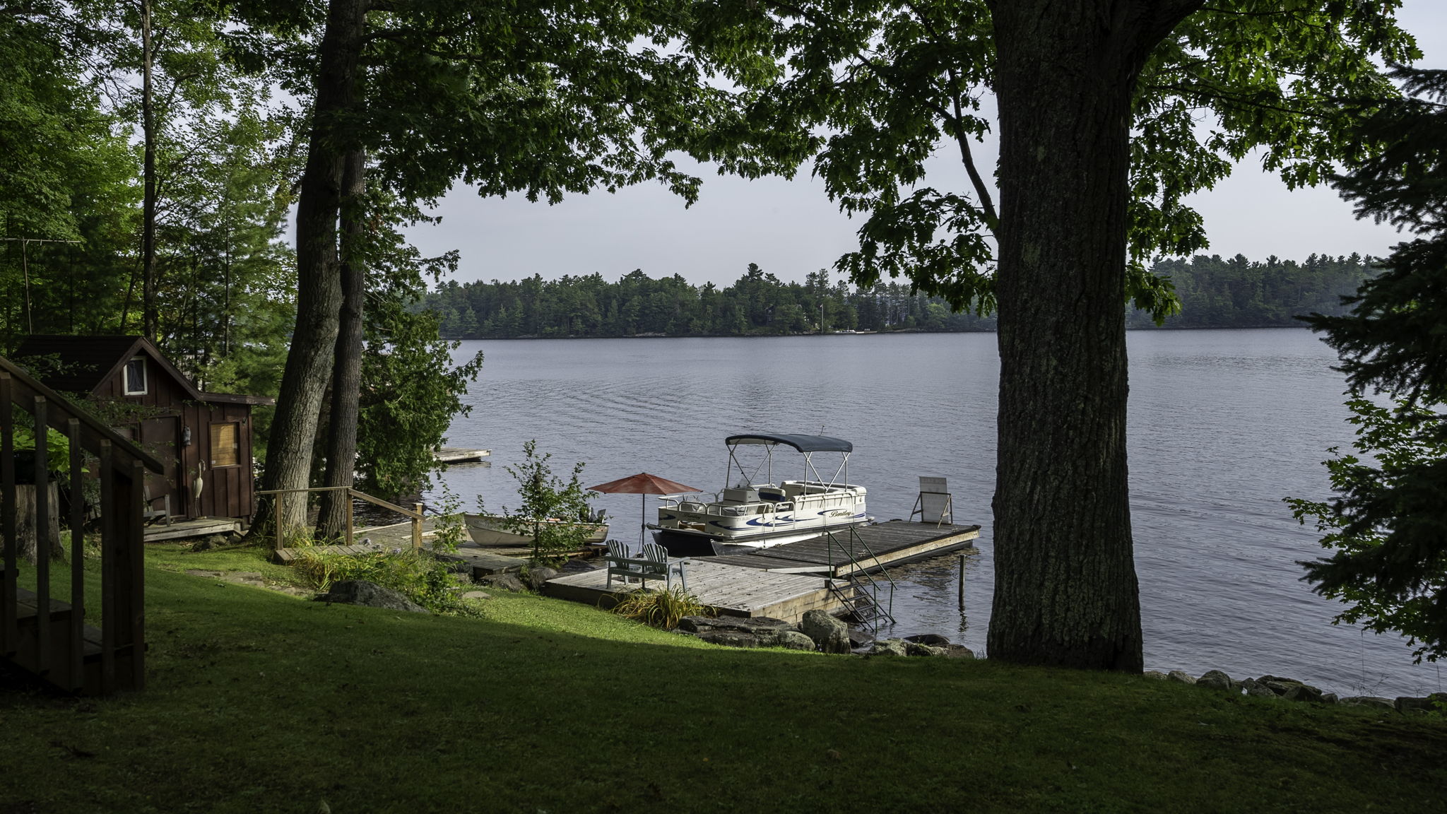 Scenic view from dock looking out over Lake Muskoka