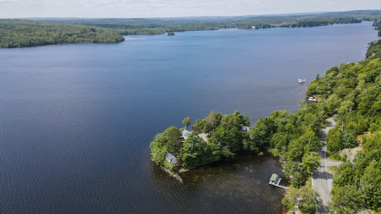Aerial view of a lush green island