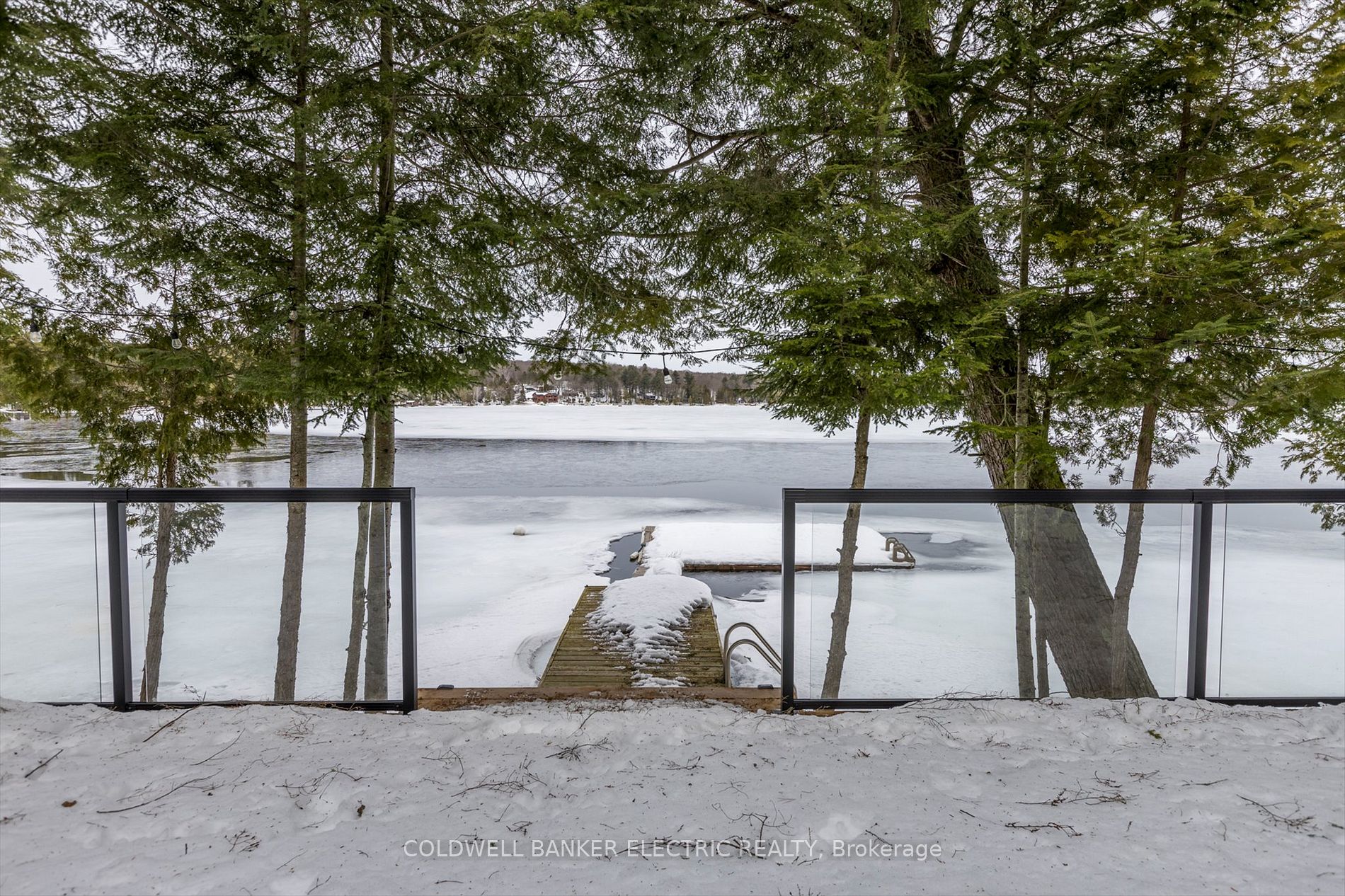 Winter view from the shoreline with dock access