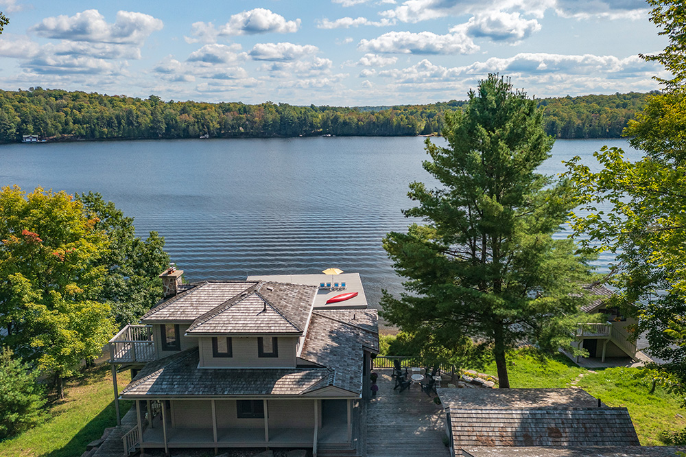 Scenic view of the lake and treeline from the cottage, looking south