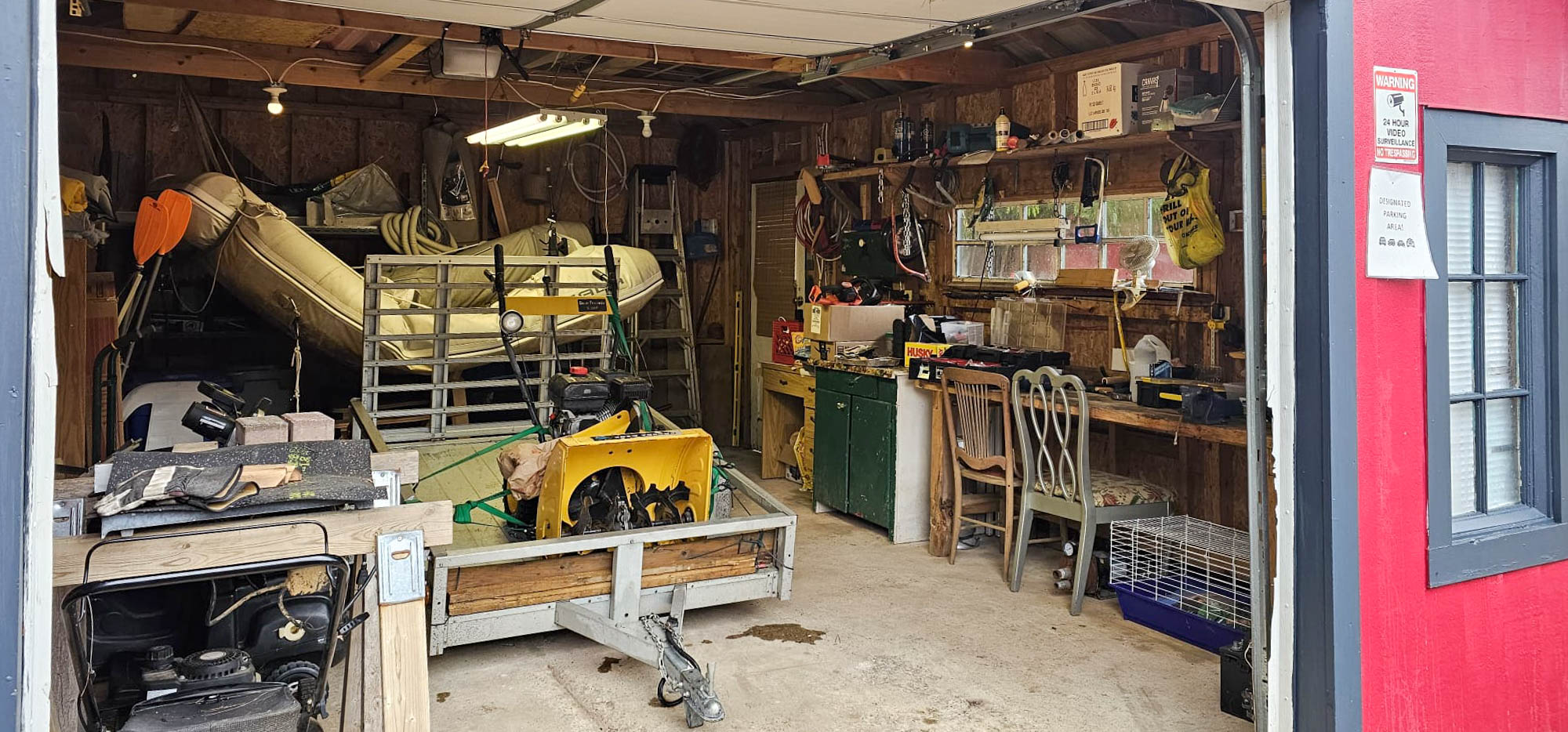 The interior of a cottage garage