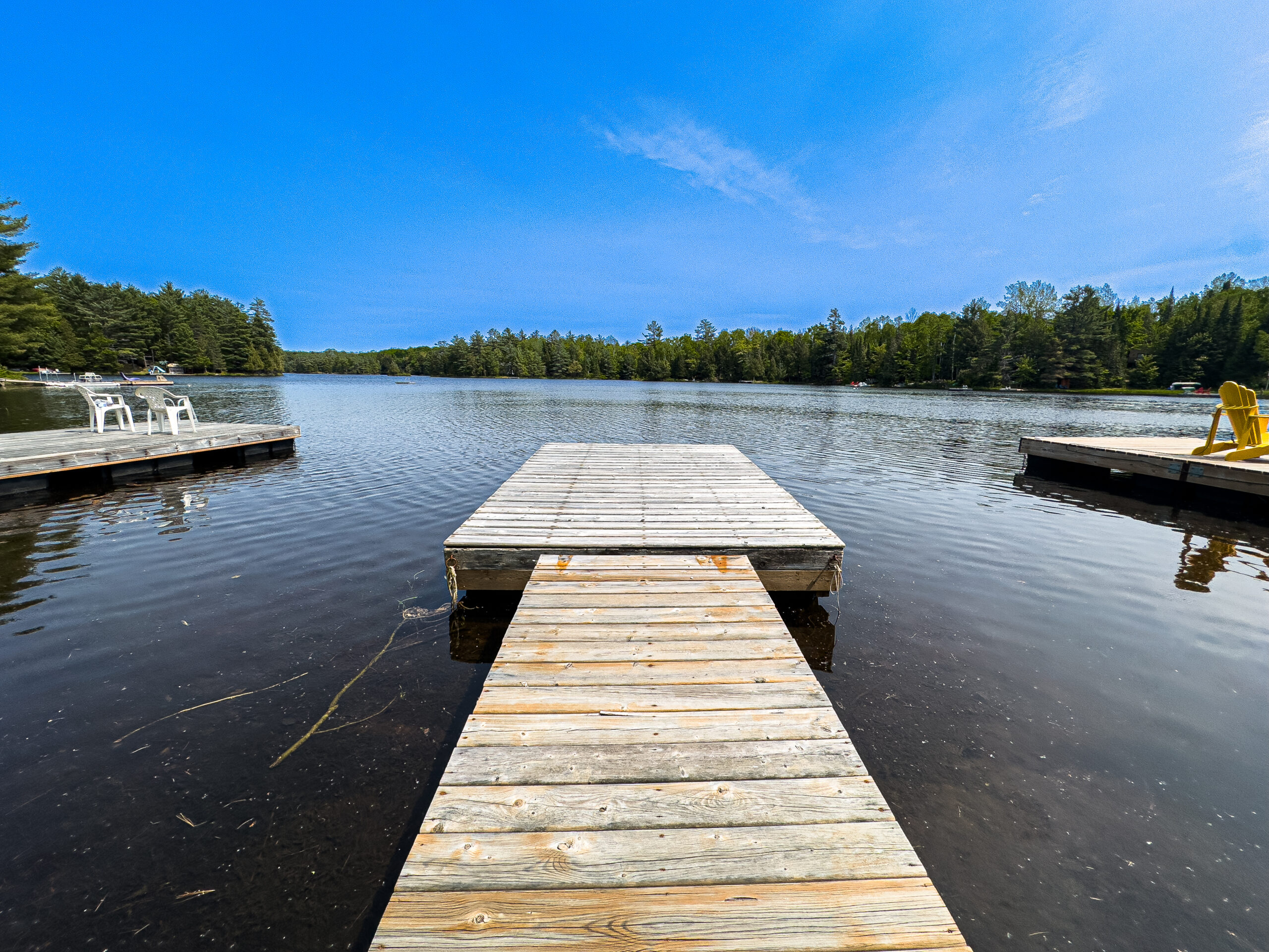 A wood dock in the lake