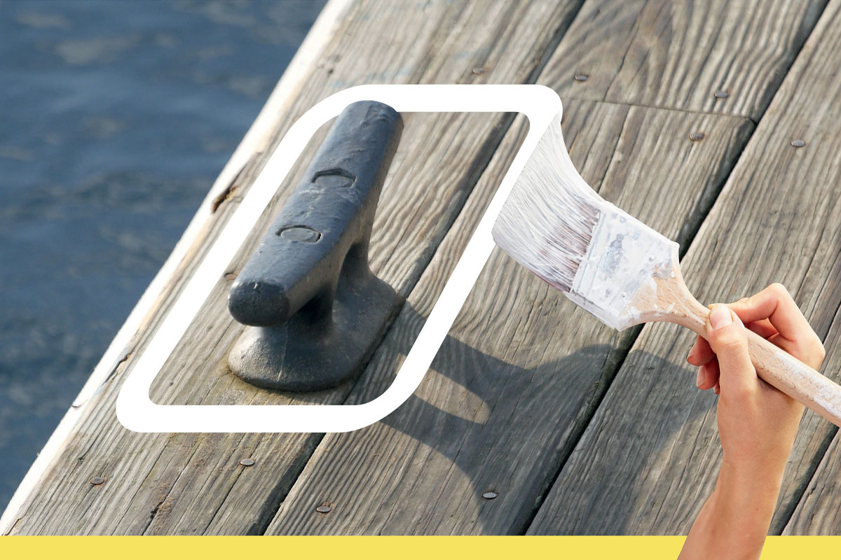 A dock cleat surrounded by white paint