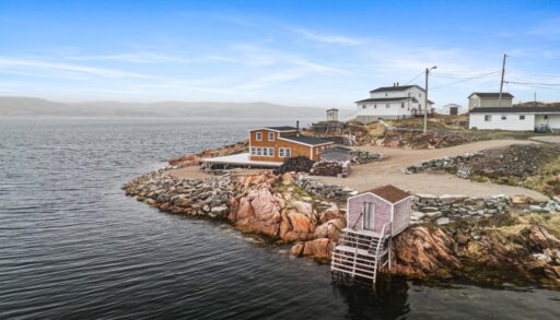 Aerial view of salt box home on Deep Bay