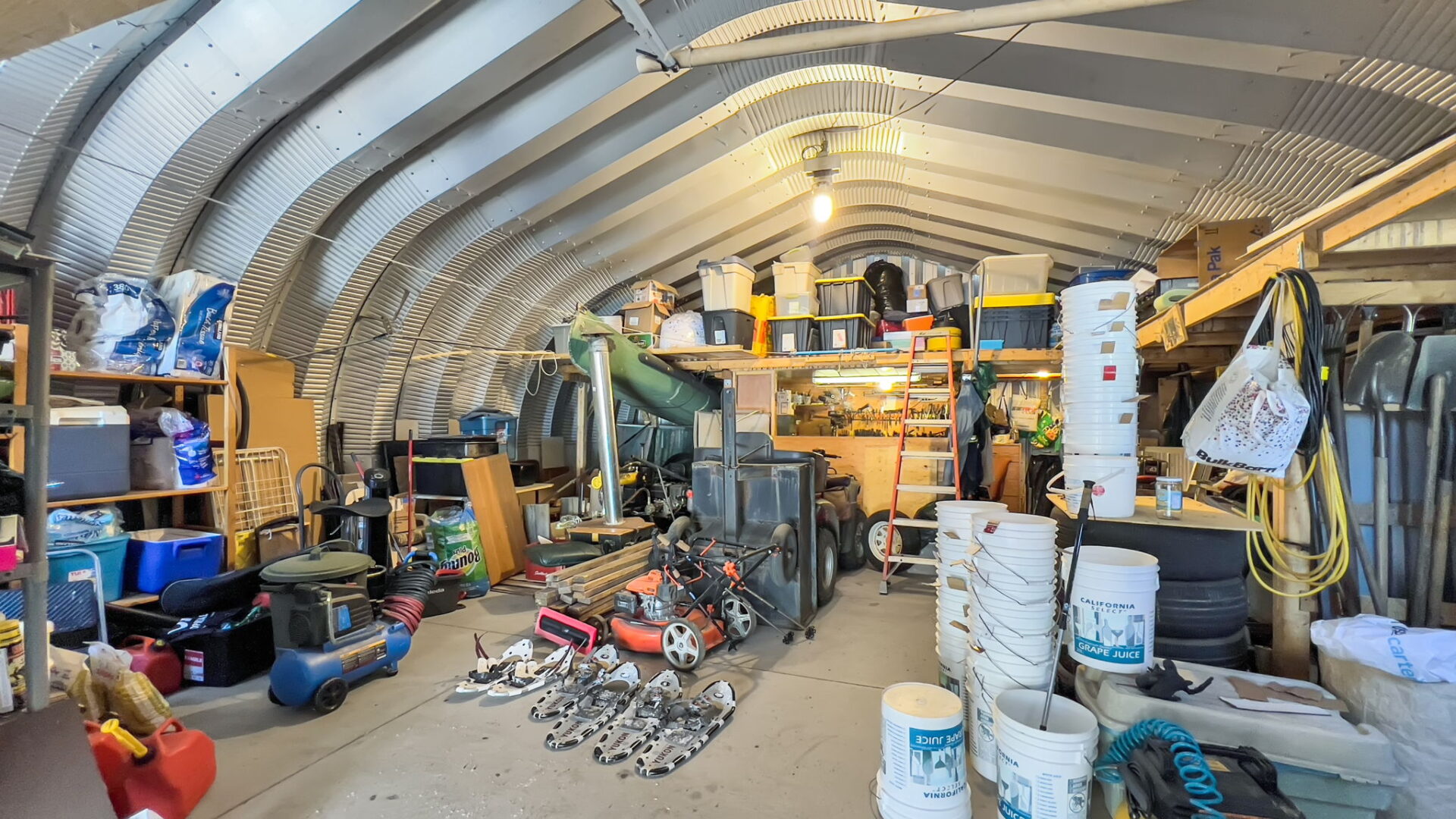 A garage loaded with stored cottage goods