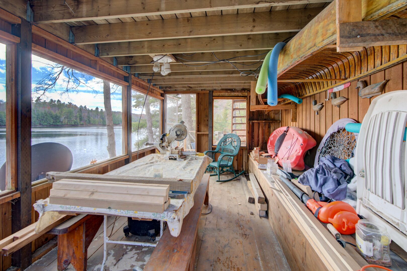 An unfinished storage area underneath the cottage