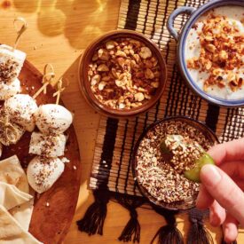 Dukkah and Za'atar mixes on an appetizer table