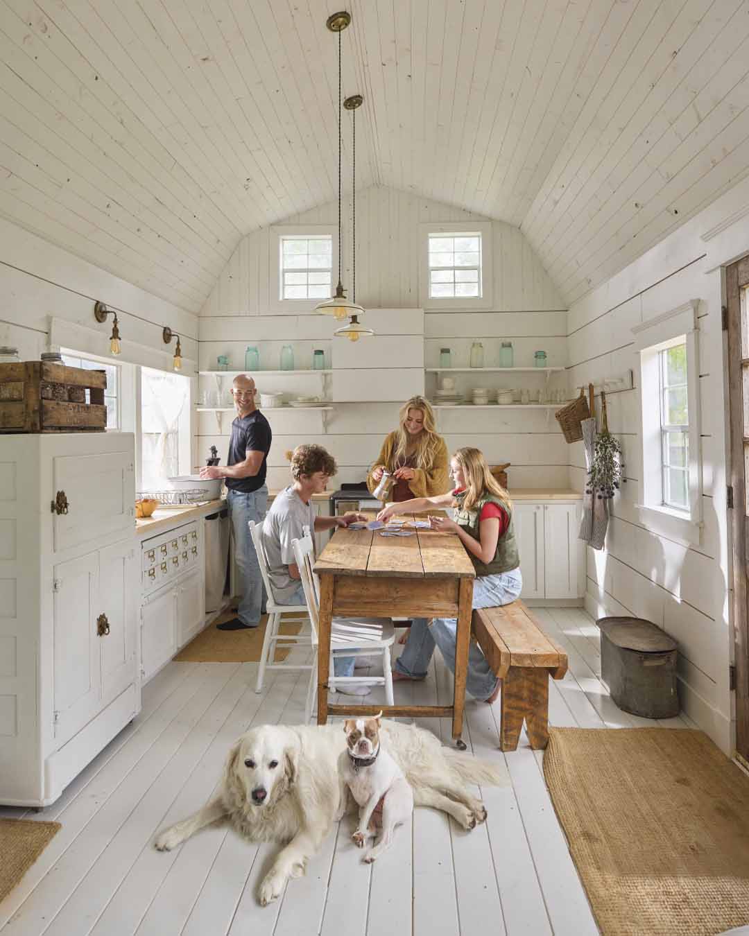 The McDonald family in their shed kitchen