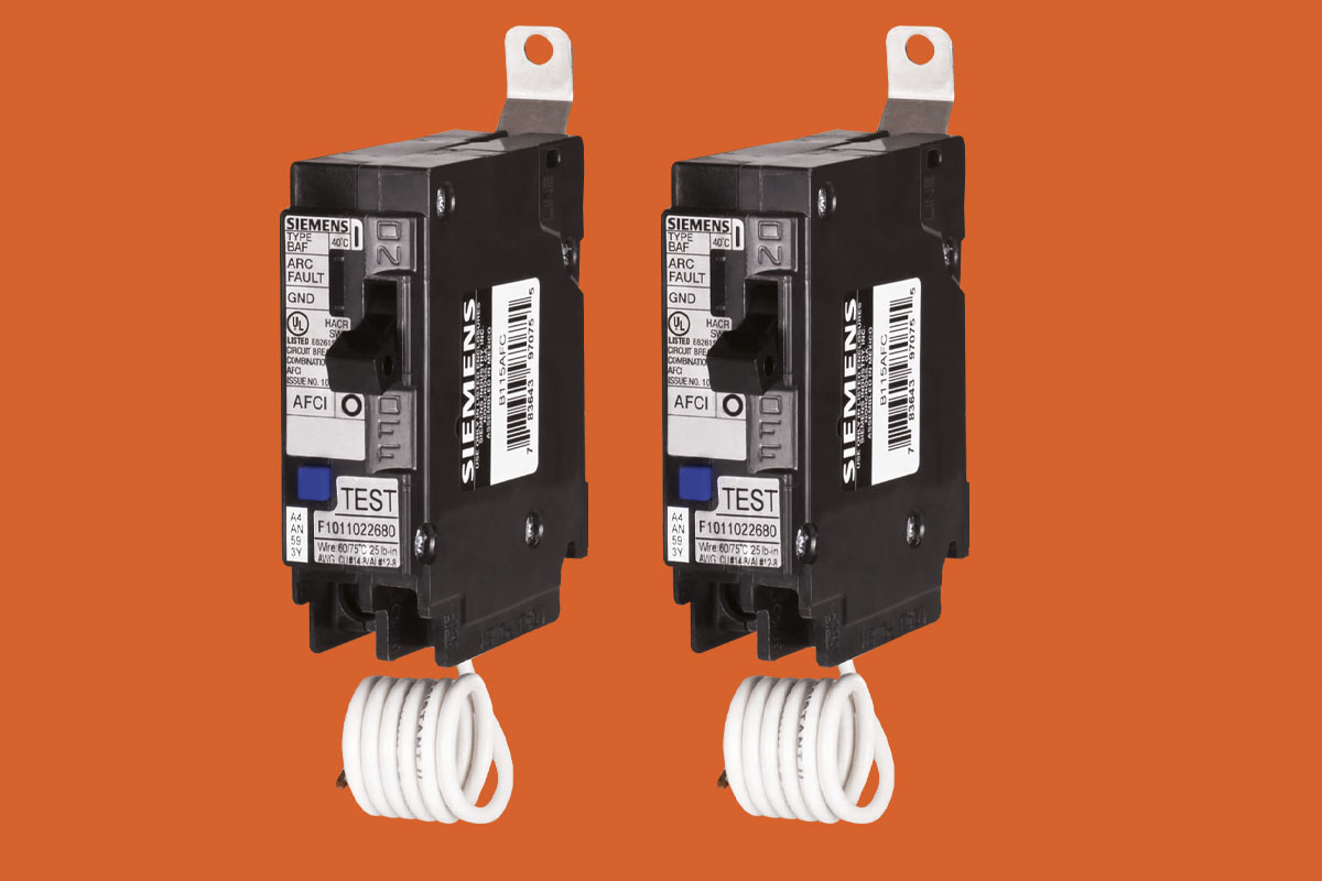 AFCI breakers on an orange background