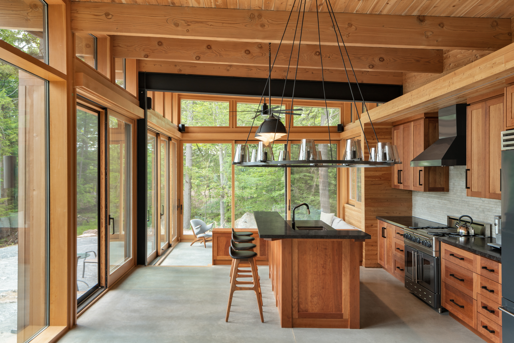 The kitchen of the Heated Rivalry cottage on Lake Muskoka