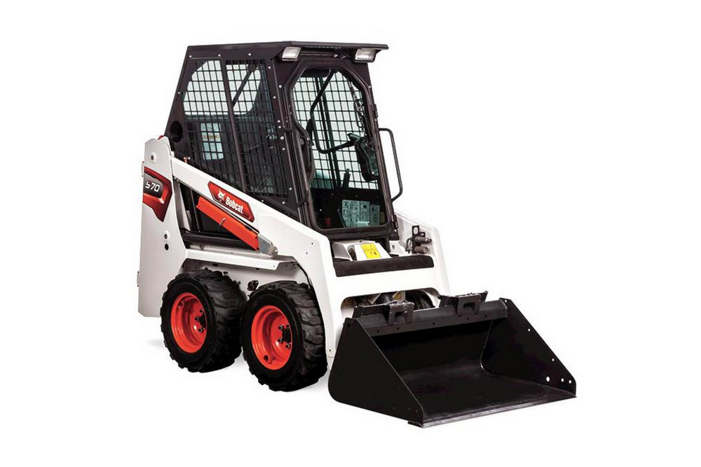 A skid-steer against a white background