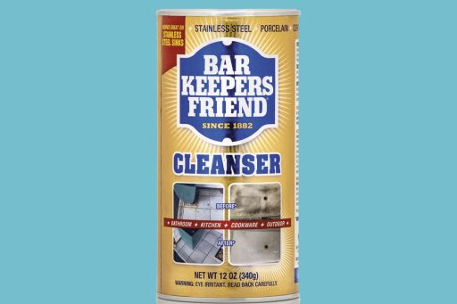 bar keeper's friend cleanser on a blue background, cleaning