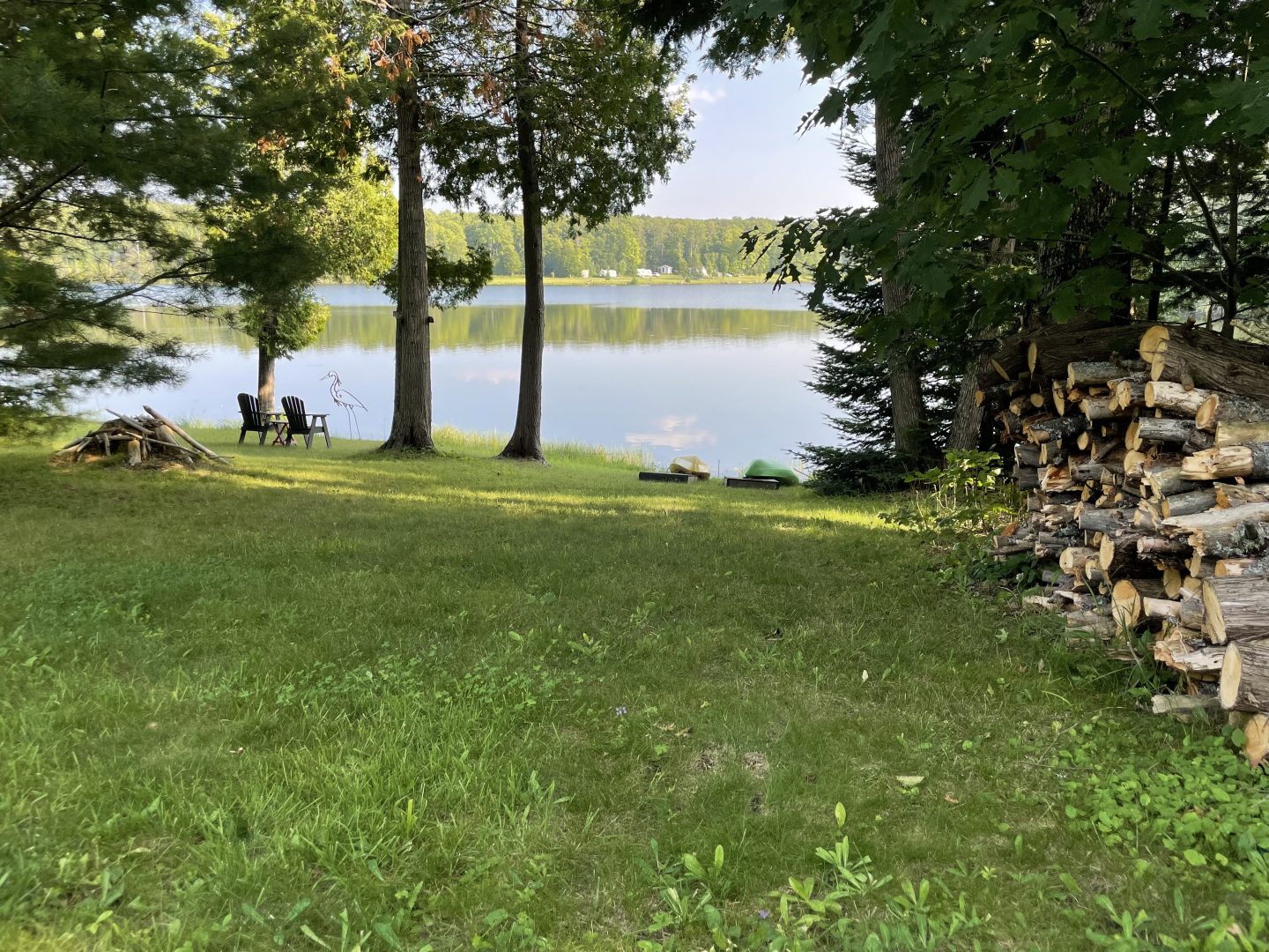 A grassy lawn on the waterfront.