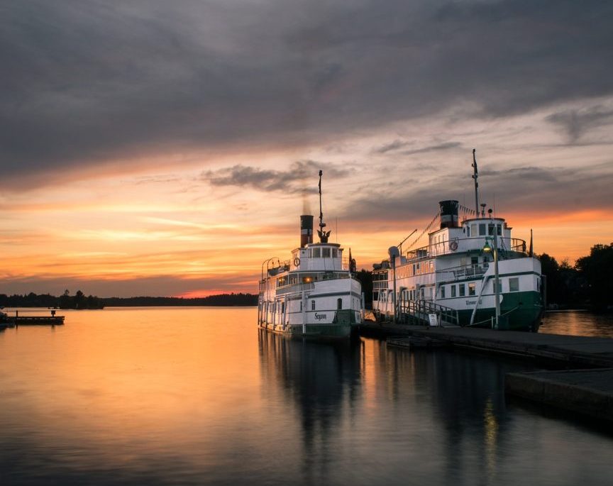 Two steamships in Muskoka Bay on Lake Muskoka