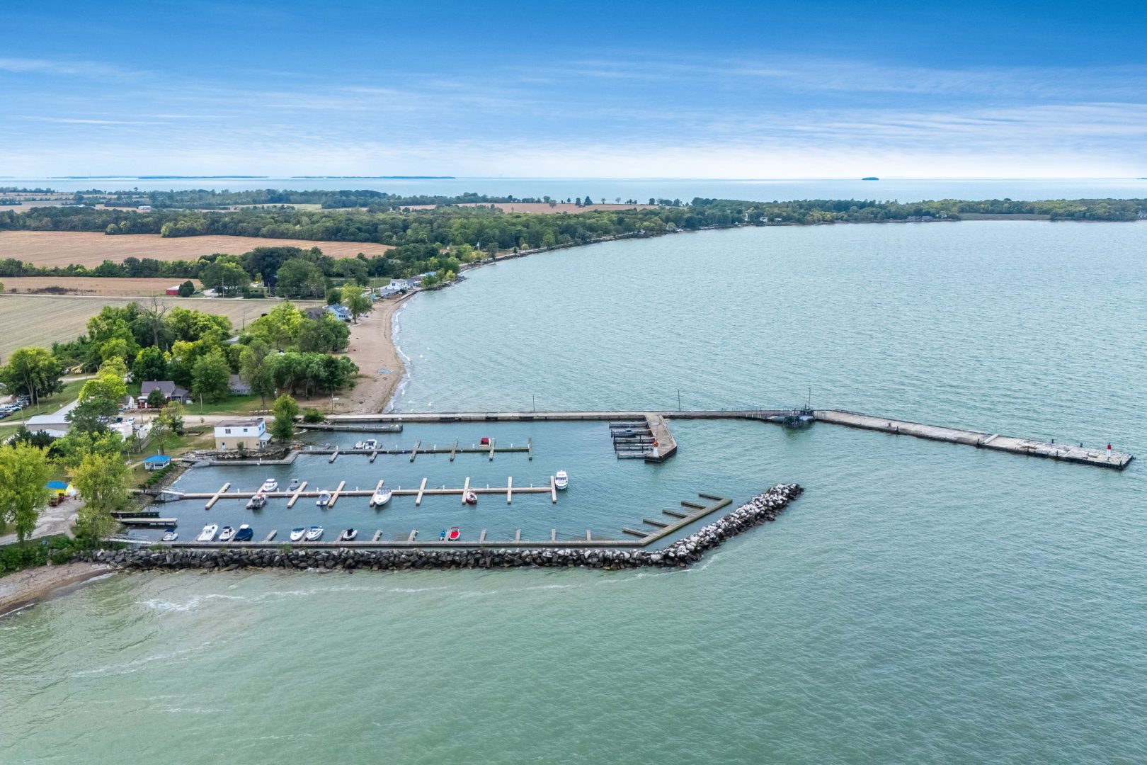 Waterfront shoreline with boats and beaches