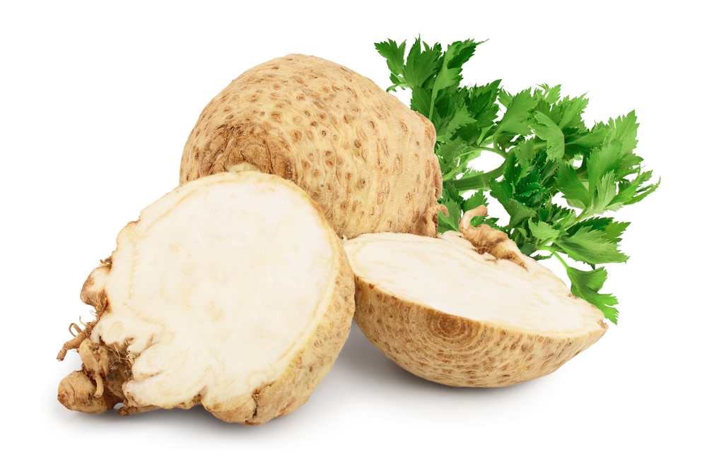 Photo of a cut open celeriac root