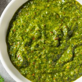 Healthy Homemade Spicy Green Zhoug Sauce with Cilantro and Jalapeno