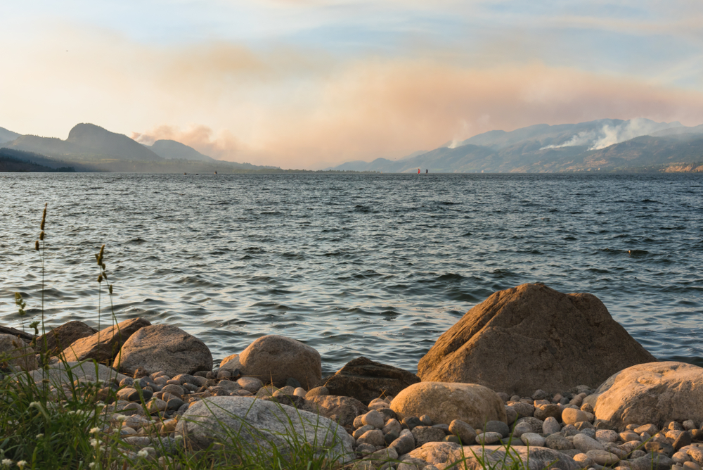 Wildfire smoke over the lake