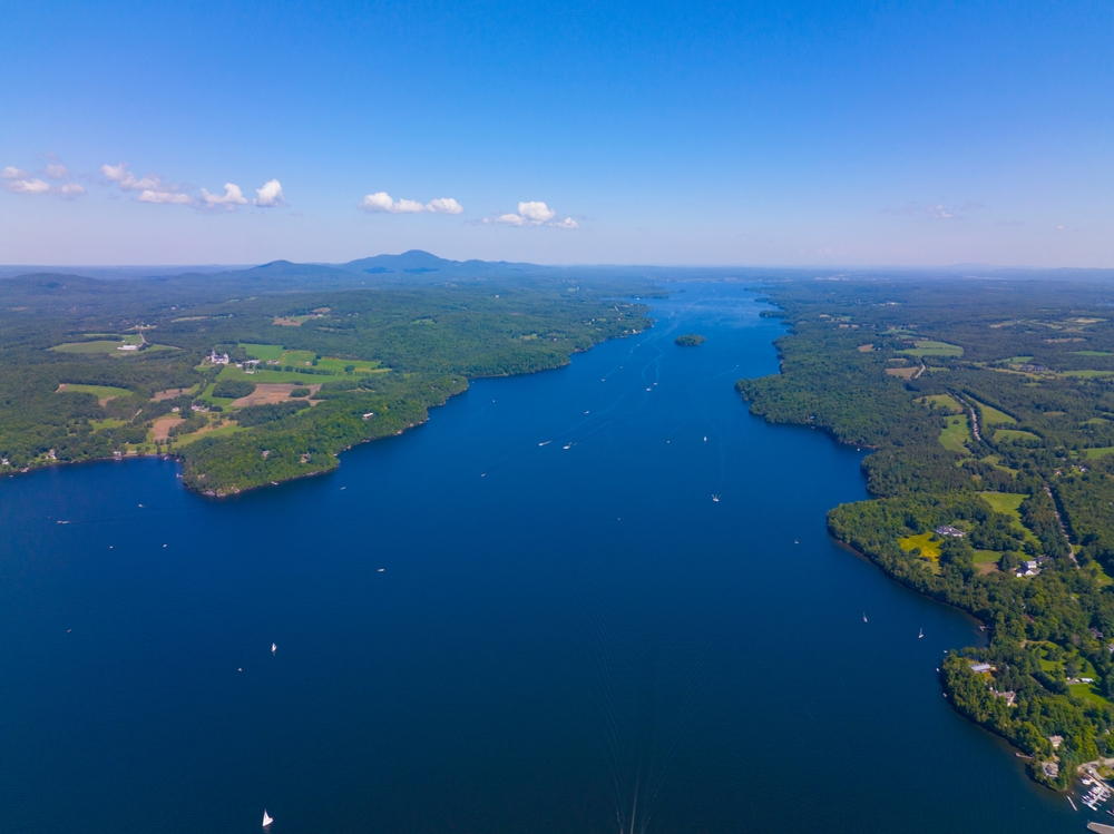 An aerial shot of Lake Memphremagog